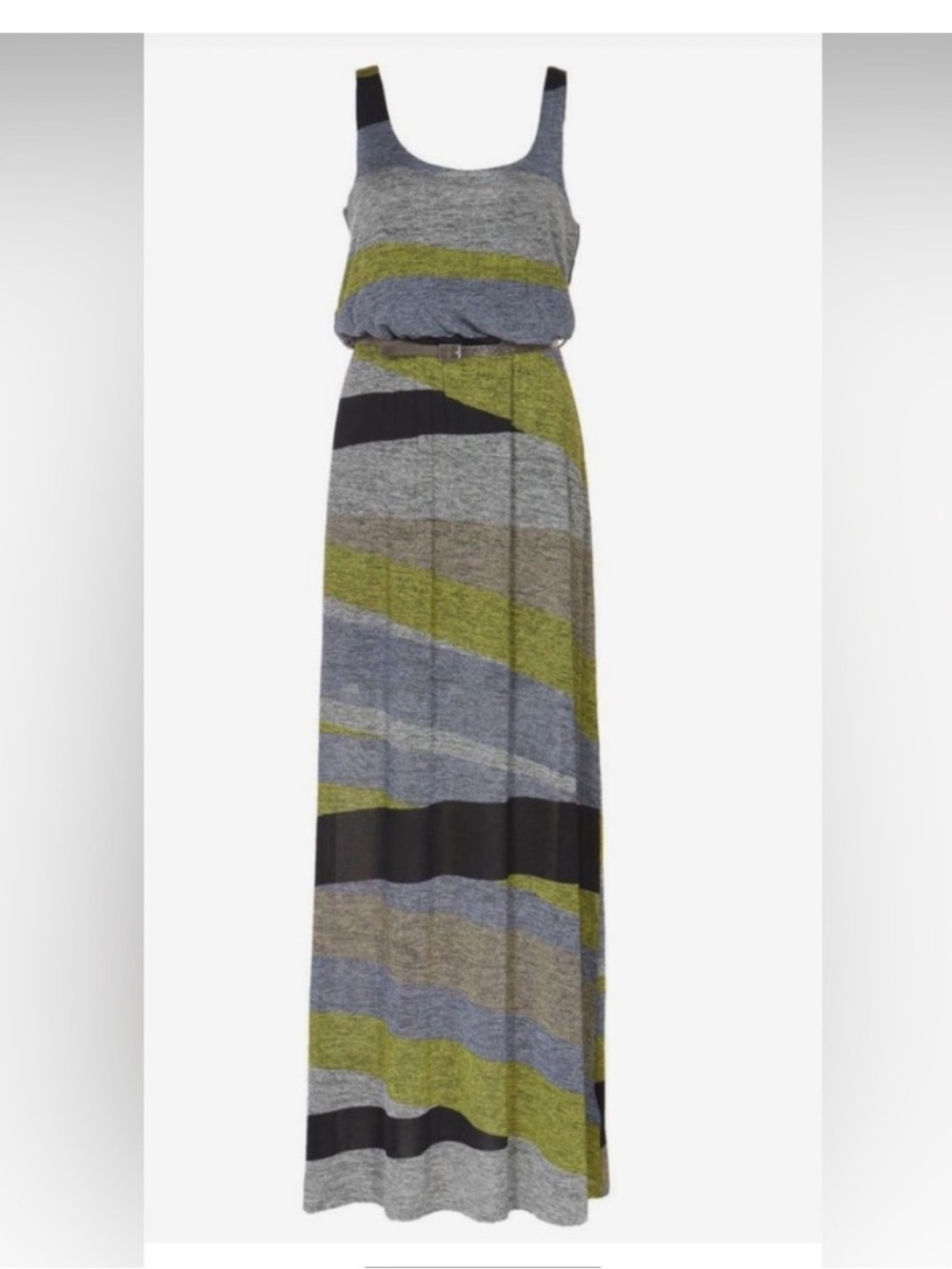 Supertrash Striped Maxi Dress in Olive, Gray and Black